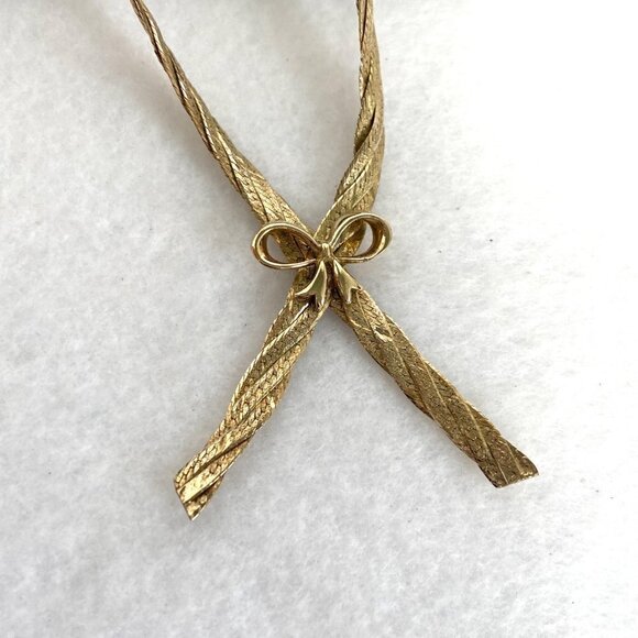 Gold Vermeil Sterling Silver 925 Italy Bow Herringbone Necklace & Bracelet Set - Picture 15 of 16